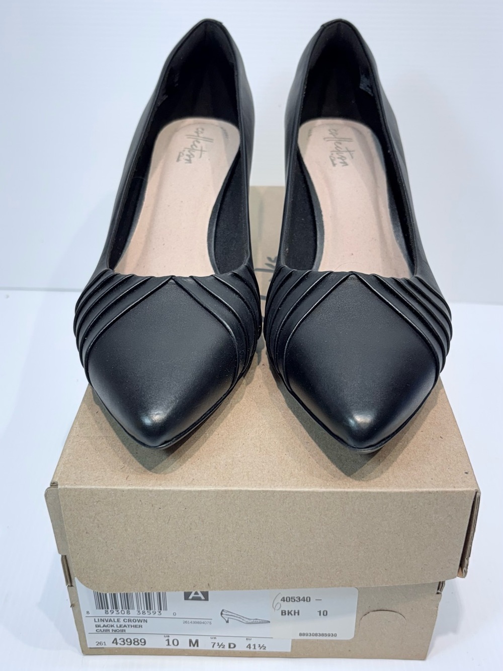 CLARKS Linvale Crown Pump in black leather - Size 10 (41.5)